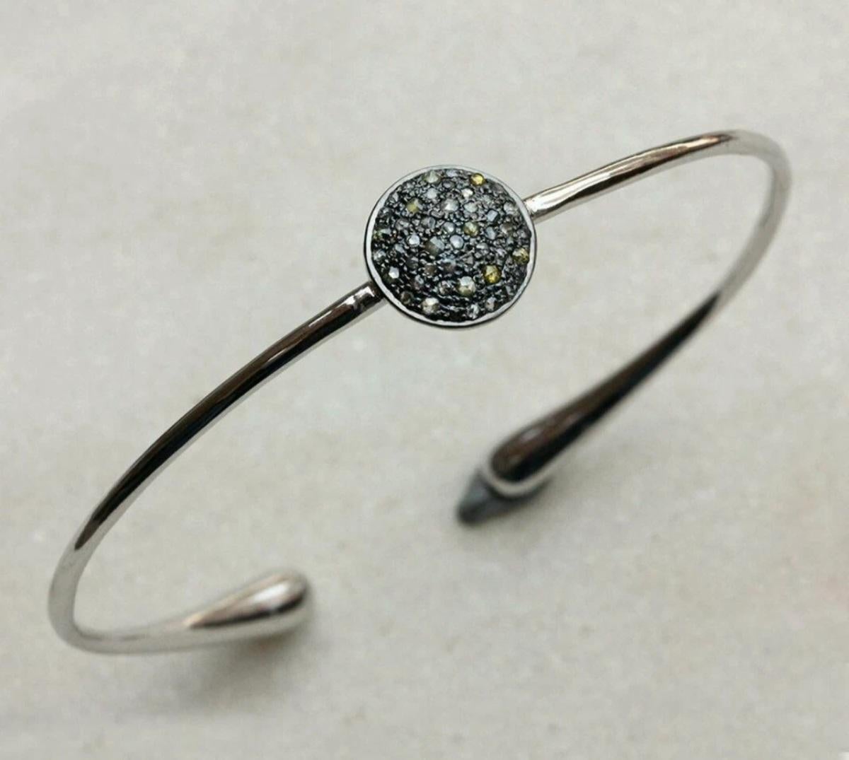Bracelet manchette à disques en diamants pavés, argent 925 et diamants, bijouterie d'art en vente 2
