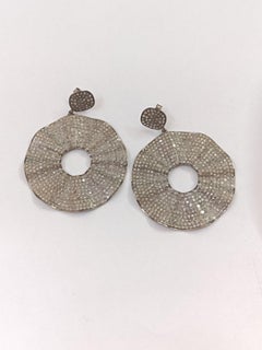 Pave Diamond Disc Dangle Earring 925 Sterling Silver Antique Jewellery Gift.
