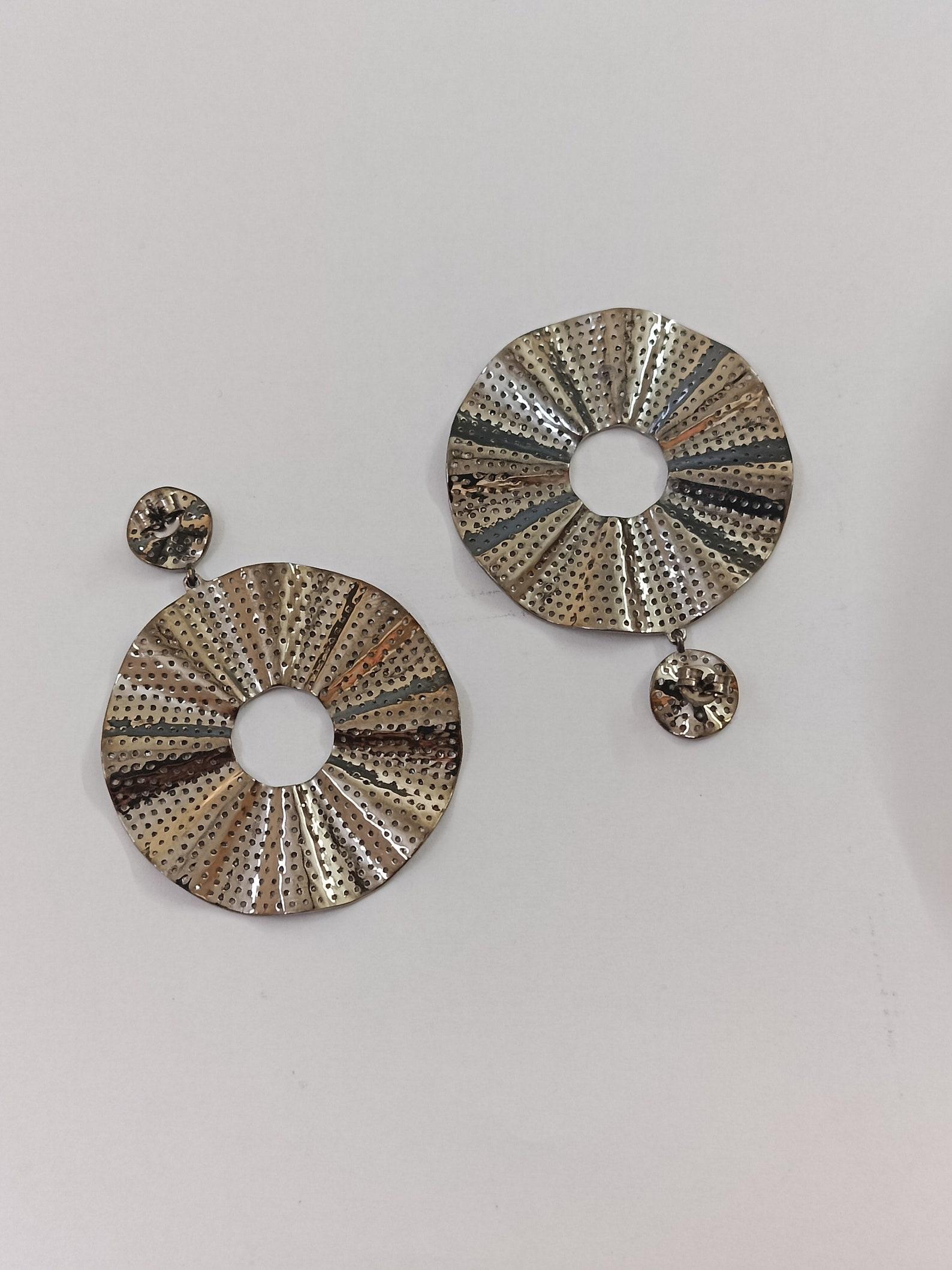 Round Cut Pave Diamond Disc Dangle Earring 925 Sterling Silver Antique Jewellery Gift. For Sale