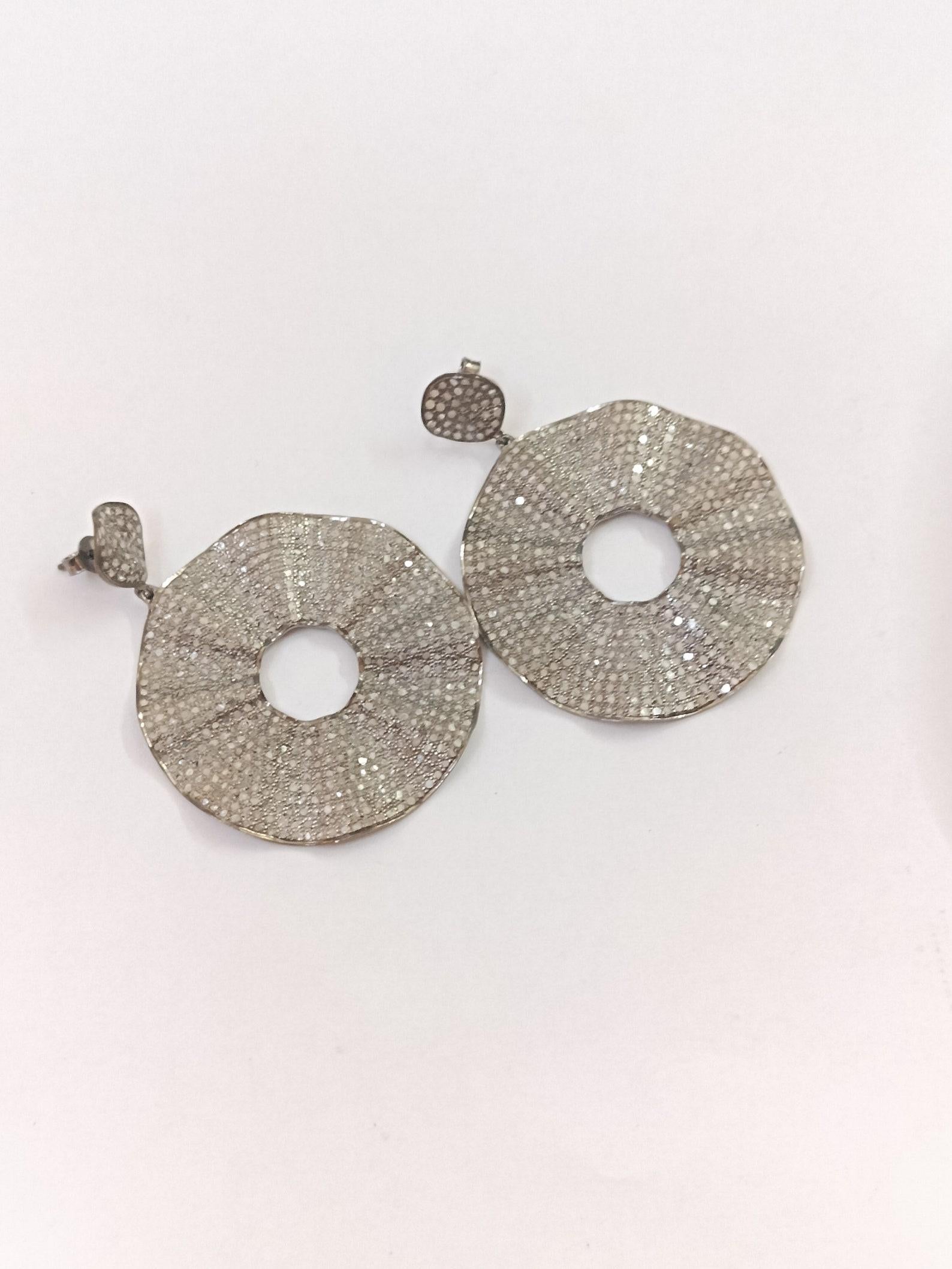 Women's Pave Diamond Disc Dangle Earring 925 Sterling Silver Antique Jewellery Gift. For Sale