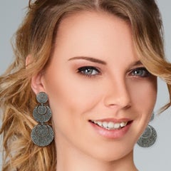 Pave Diamond Disc Dangle Earrings Made In 18k Gold & Silver