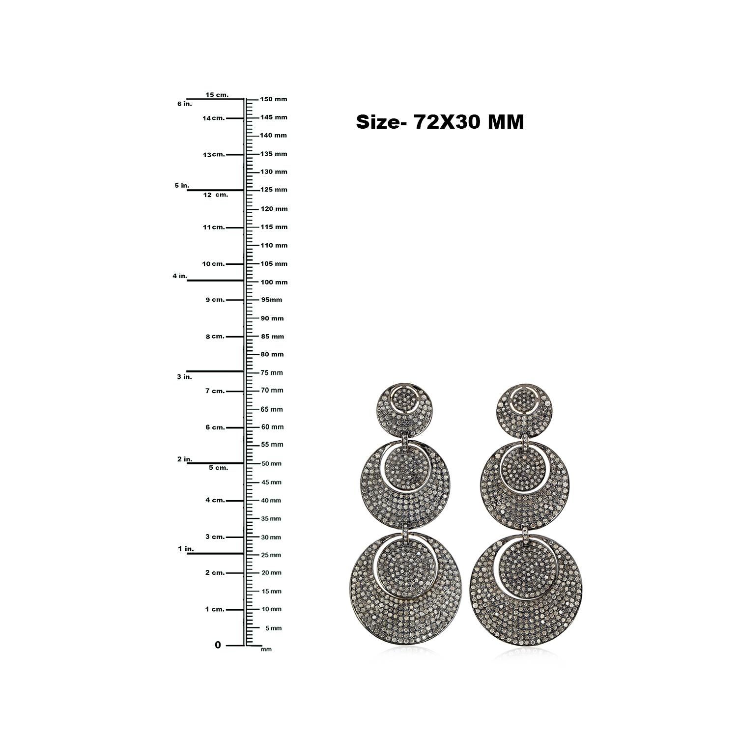 Mixed Cut Pave Diamond Disc Dangle Earrings Made In 18k Gold & Silver For Sale