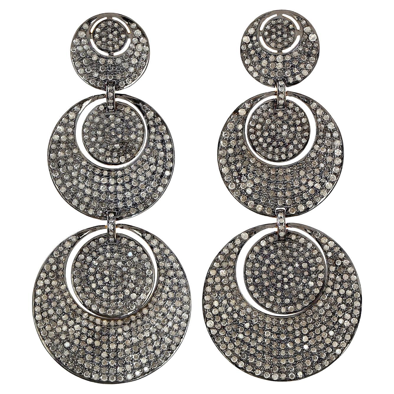 Pave Diamond Disc Dangle Earrings Made In 18k Gold & Silver