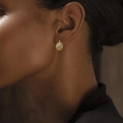 Pave Diamond Disc Gold Hook Earrings