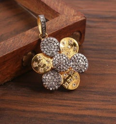 Pave Diamond Disc Pendant 925 Silver Diamond Rondelle Pendant Birthday Gift.