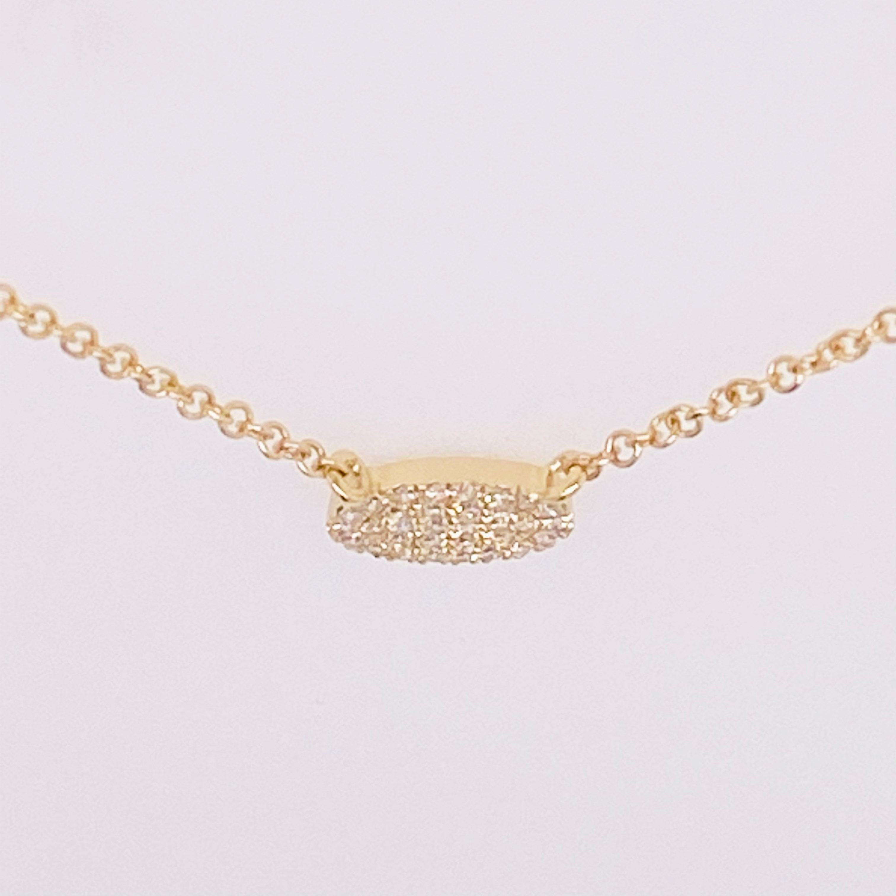 Pave Diamond Disk Necklace, 14 Karat Yellow Gold, Oval Diamond Disk Pendant Bolo In New Condition For Sale In Austin, TX