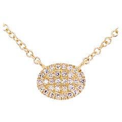 Pave-Diamantscheiben-Halskette, 14 Karat Gelbgold, ovaler Diamantscheiben-Anhänger Bolo