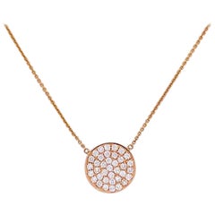 Pave Diamond Disk Rose Gold Necklace 14 Karat Gold 1/2 Carat Diamond Pendant