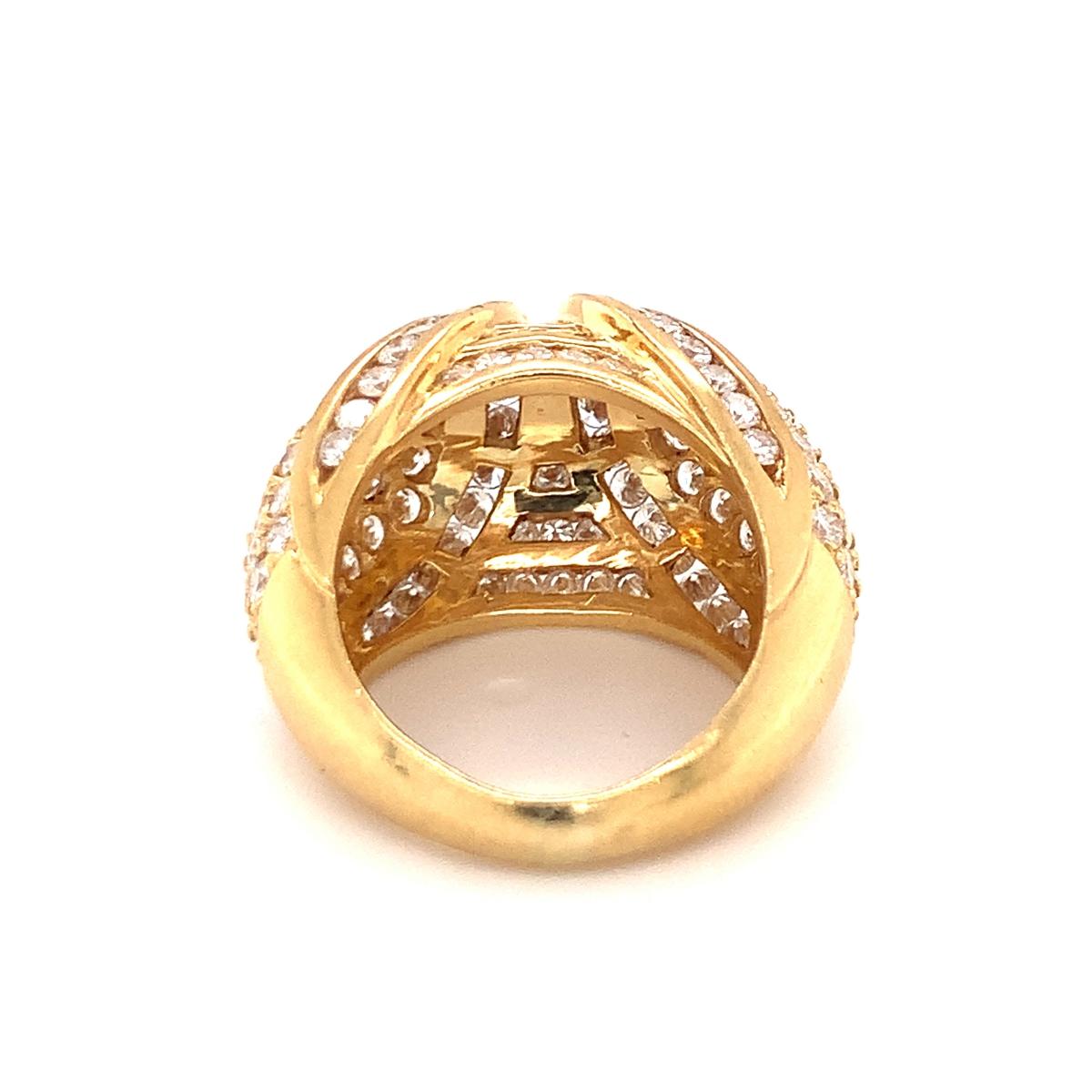 Women's Pave Diamond Dome 18K Yellow Gold Ring, circa 1970s For Sale