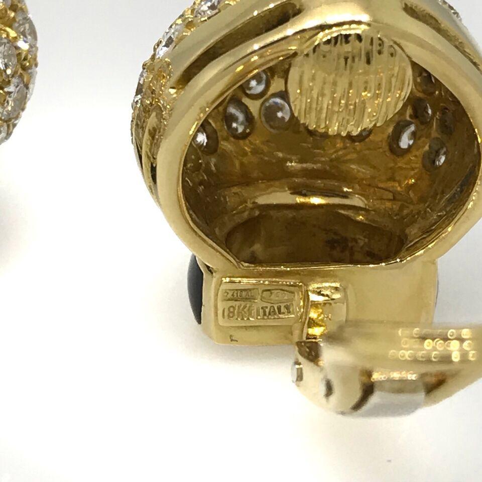 Pave Diamond Dome Earrings with Black Enamel in 18k Yellow Gold In Excellent Condition For Sale In La Jolla, CA