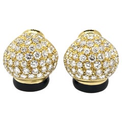 Pave Diamond Dome Earrings with Black Enamel in 18k Yellow Gold