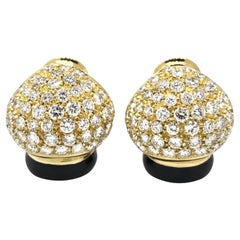 Pave Diamond Dome Earrings with Black Enamel in 18k Yellow Gold