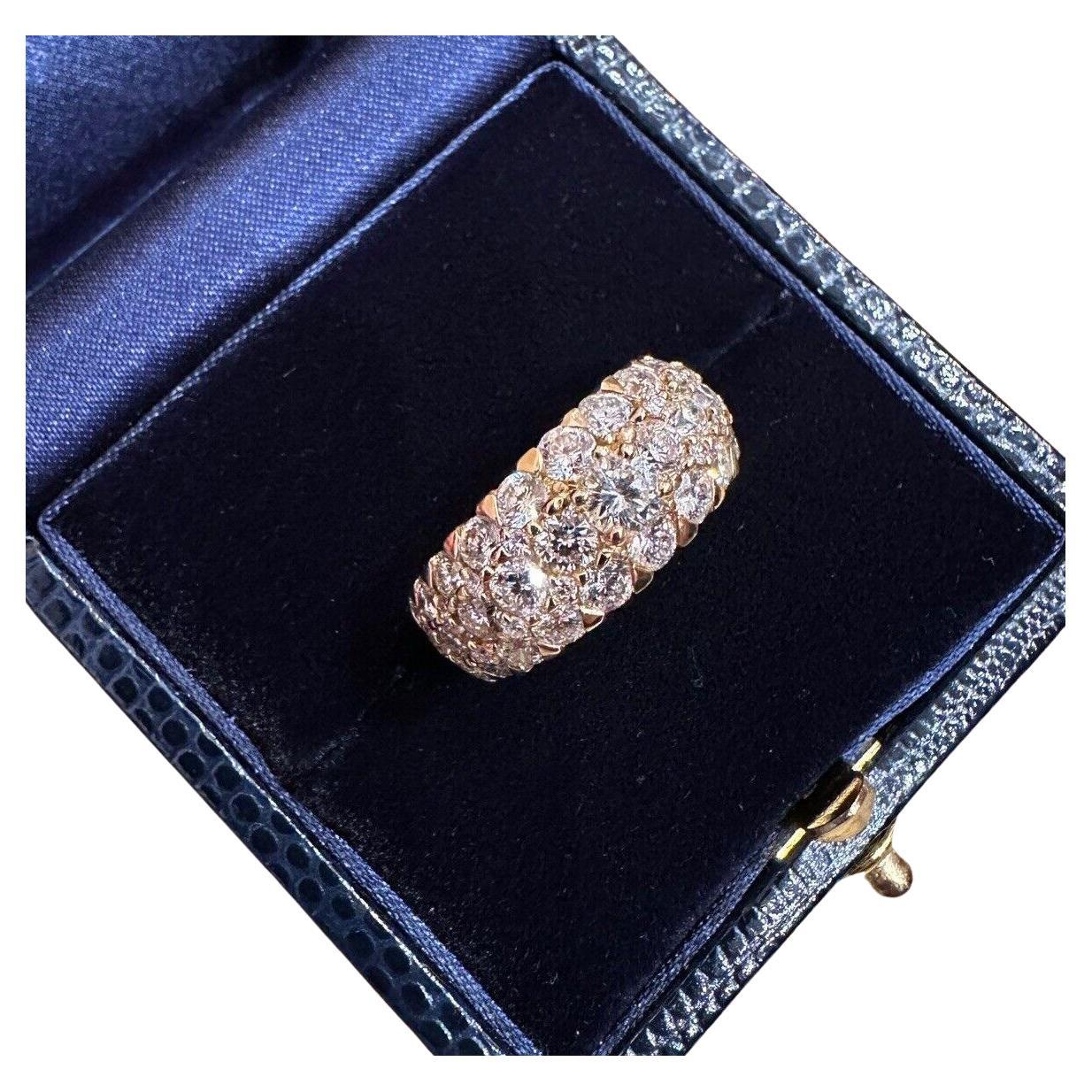 Pave Diamond Dome Ring 3.46 carat total in 18k Yellow Gold For Sale
