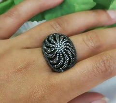 Pave Diamond Dome Ring 925 Silver Diamond Handmade