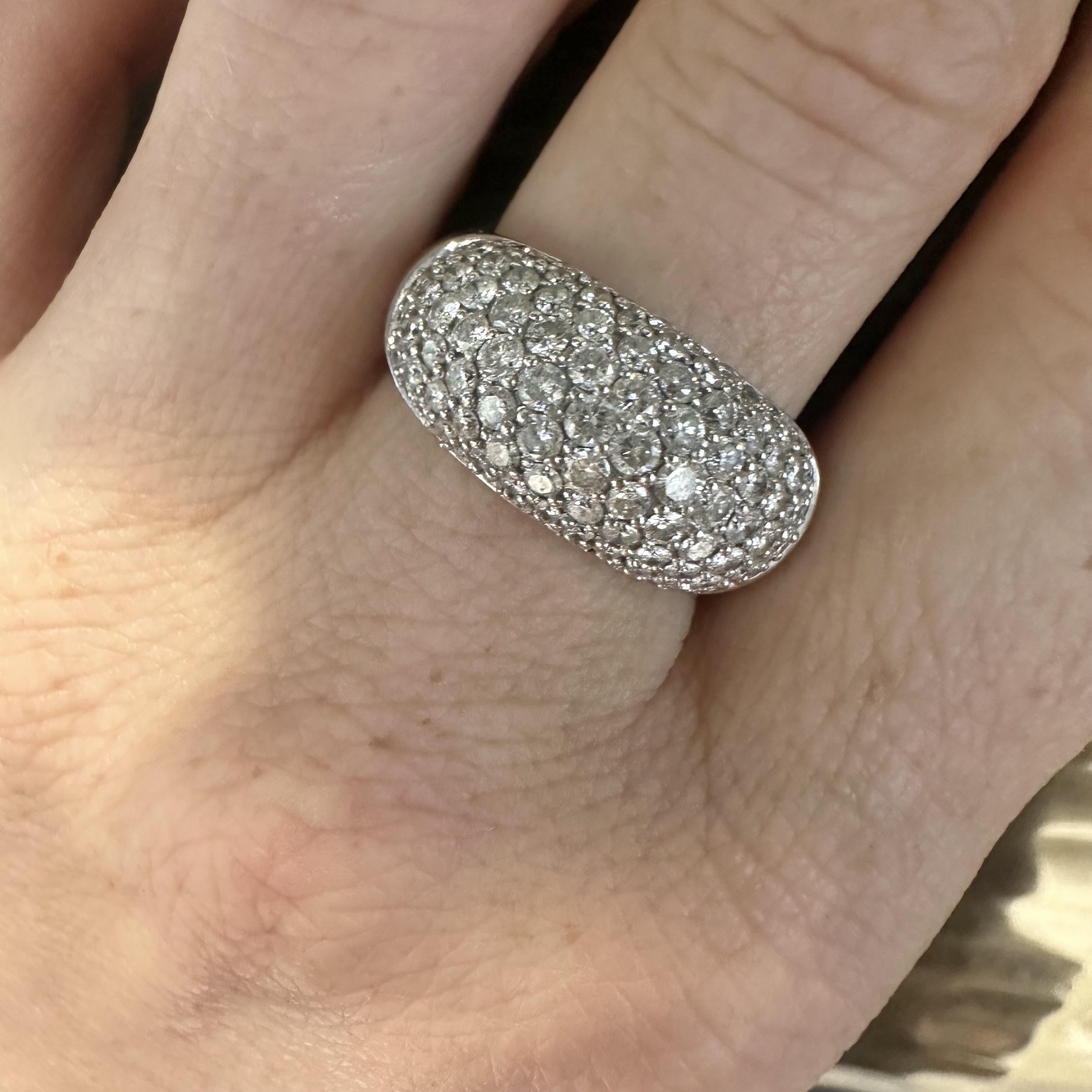 Contemporary Pave-Diamond Dome Ring in 18k White Gold, Size 7 For Sale