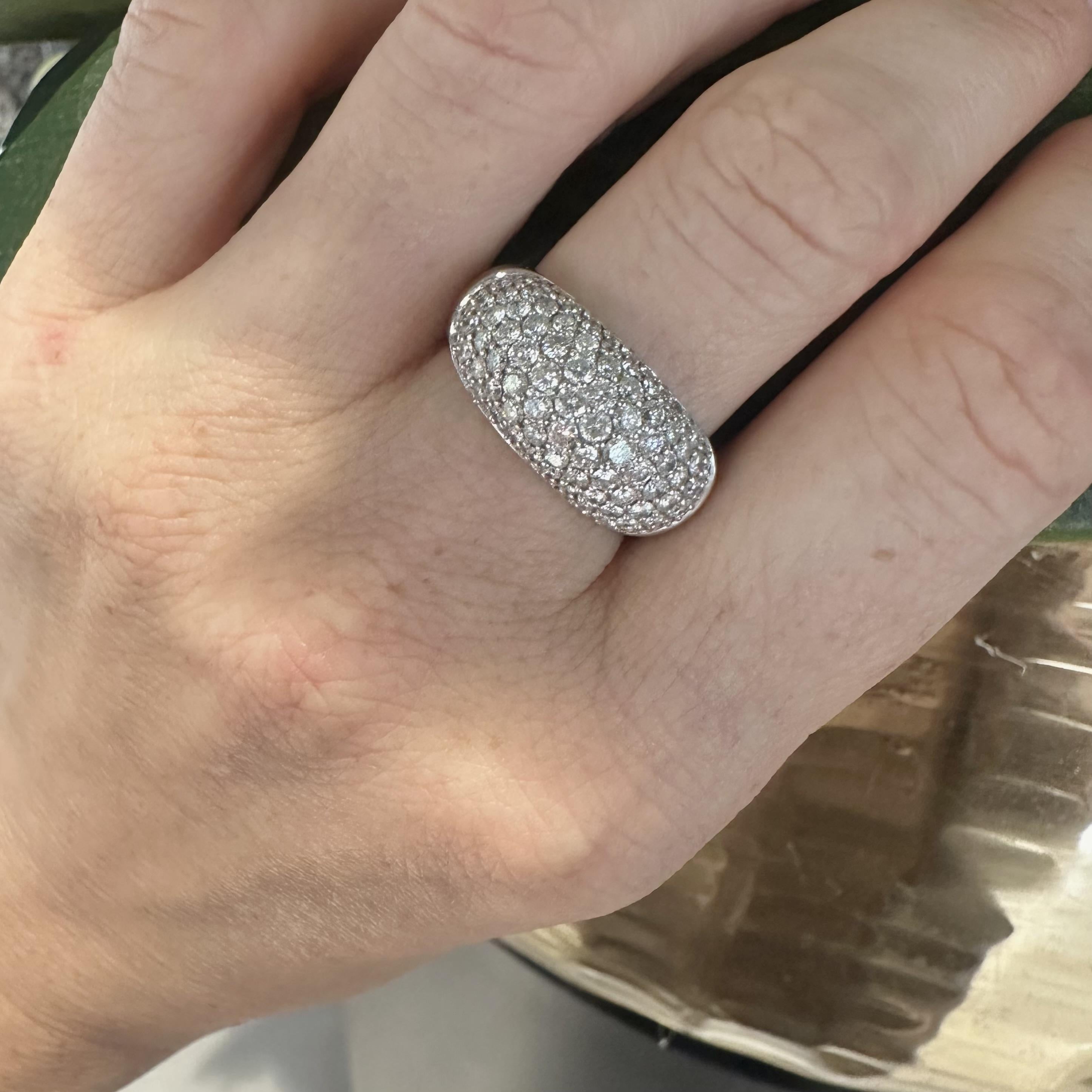 Brilliant Cut Pave-Diamond Dome Ring in 18k White Gold, Size 7 For Sale