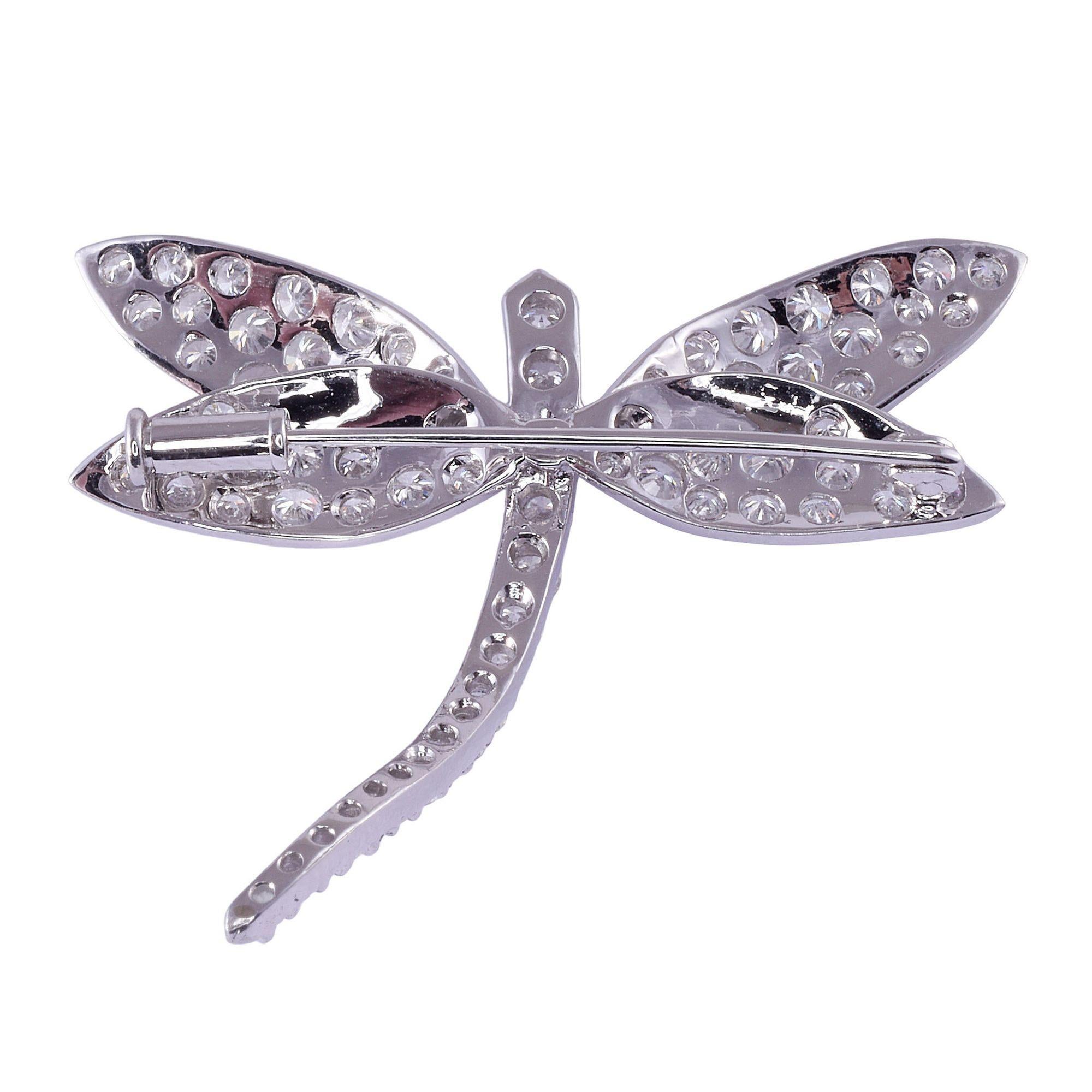 Round Cut Pave Diamond Dragonfly Brooch