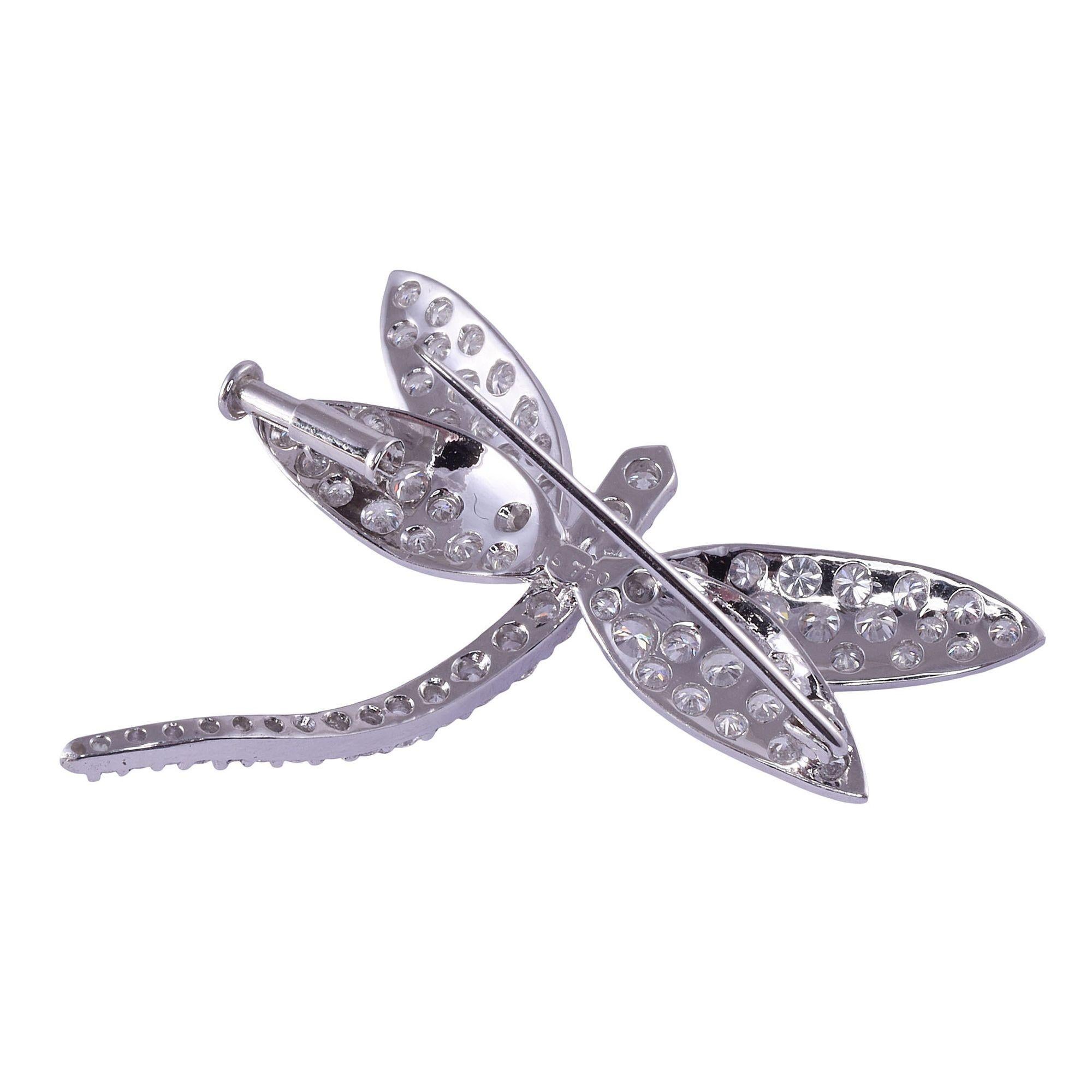 Pave Diamond Dragonfly Brooch In Good Condition In Solvang, CA