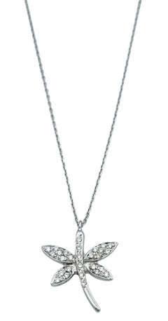 Pavé Diamond Dragonfly Pendant Necklace in Polished White Gold