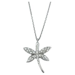 Pavé Diamond Dragonfly Pendant Necklace in Polished White Gold