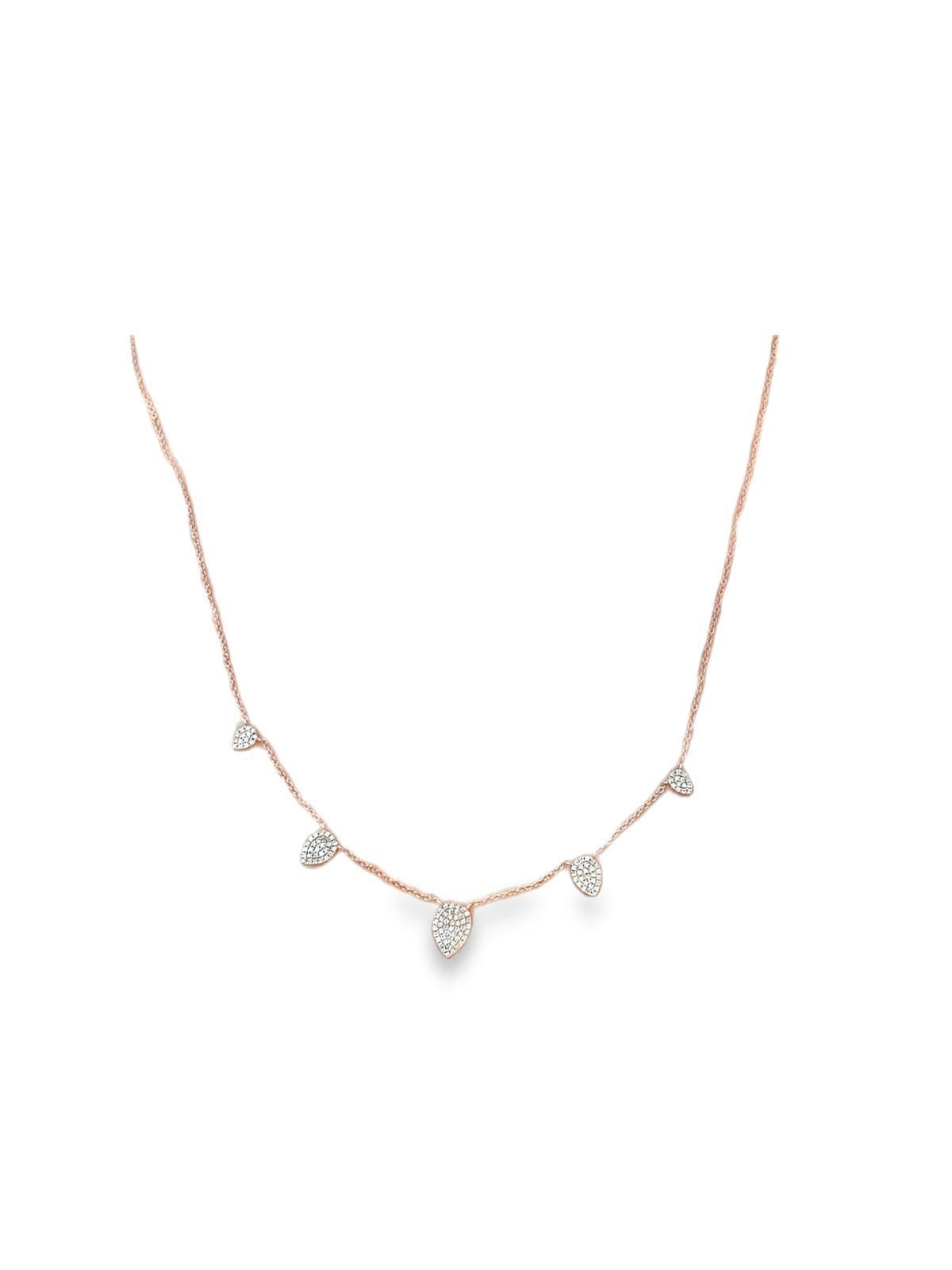 Moderno Collana moderna con pavé di diamanti a goccia e 5 stazioni in oro rosa 14 carati A Link in vendita