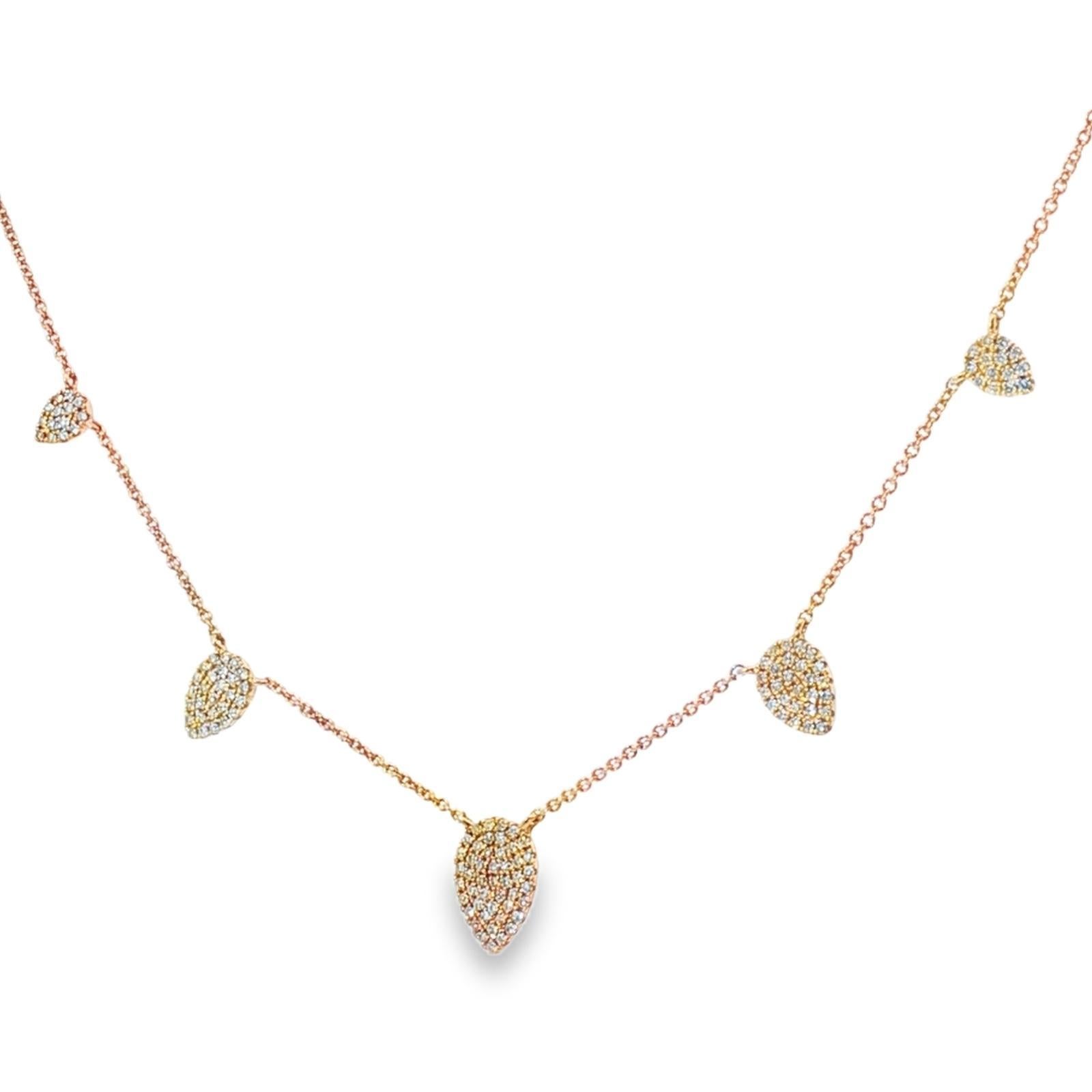 Taglio rotondo Collana moderna con pavé di diamanti a goccia e 5 stazioni in oro rosa 14 carati A Link in vendita