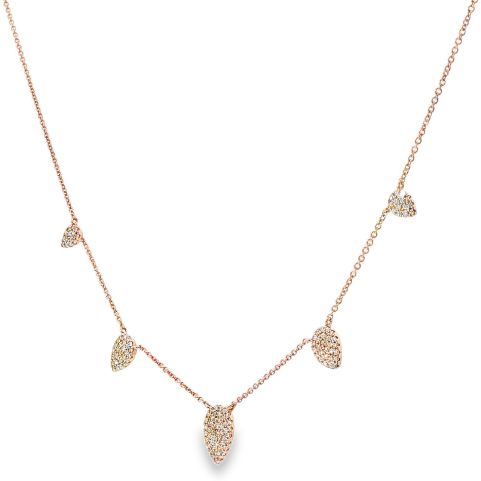 Collana moderna con pavé di diamanti a goccia e 5 stazioni in oro rosa 14 carati A Link In condizioni ottime in vendita a Boca Raton, FL