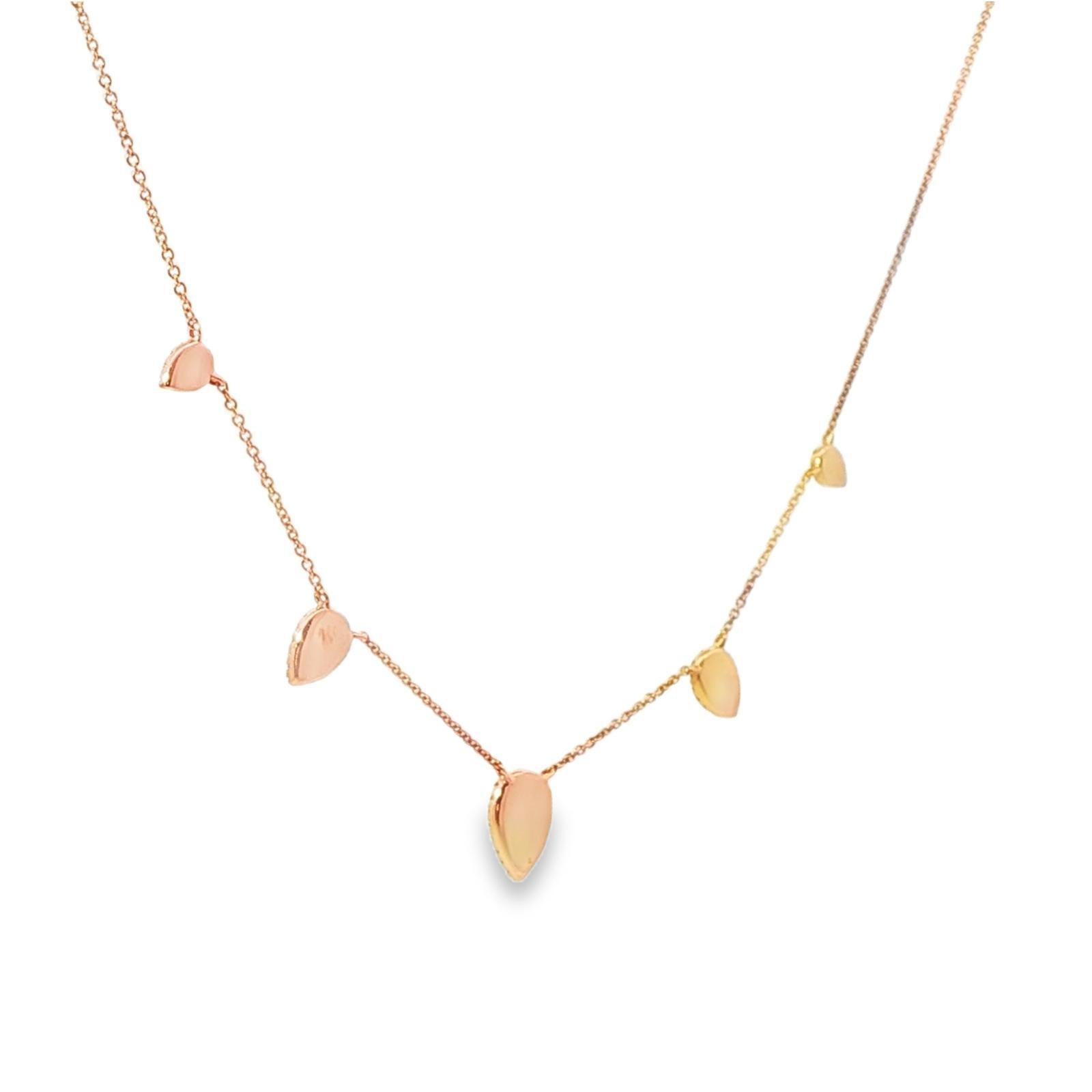 Donna Collana moderna con pavé di diamanti a goccia e 5 stazioni in oro rosa 14 carati A Link in vendita