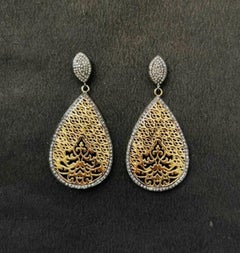 Pave Diamond Drop Earring 925 Silver Diamond Filigree Teardrop Earring Gift.