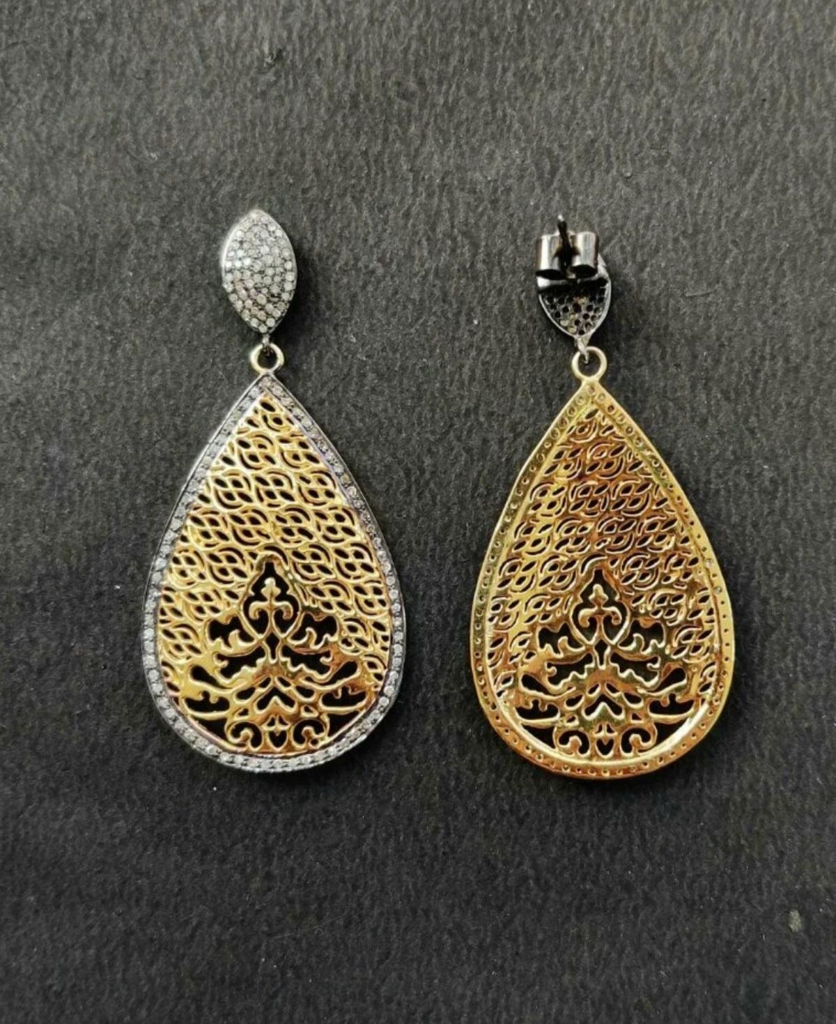 Women's Pave Diamond Drop Earring 925 Silver Diamond Filigree Teardrop Earring Gift. For Sale