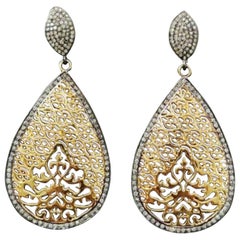 Pave Diamond Drop Earring 925 Silver Diamond Filigree Teardrop Earring Gift.