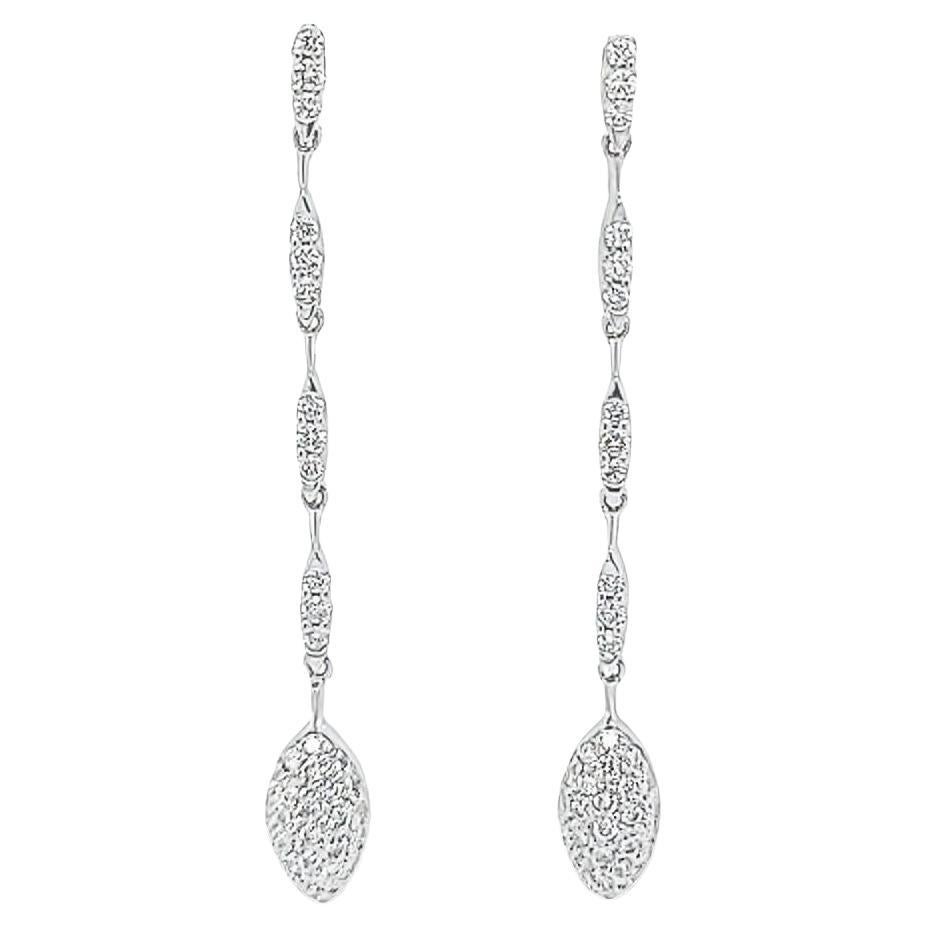 Pave Diamond Drop Earrings in White Gold For Sale