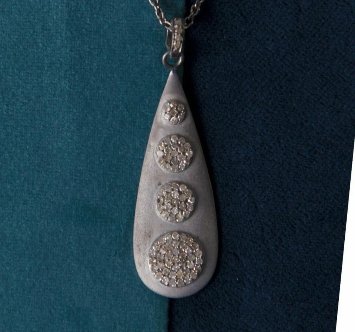 Pave Diamond Drop Pendant 925 Sterling Silver Drop Necklace Birthday Girl Gift. In New Condition For Sale In Chicago, IL