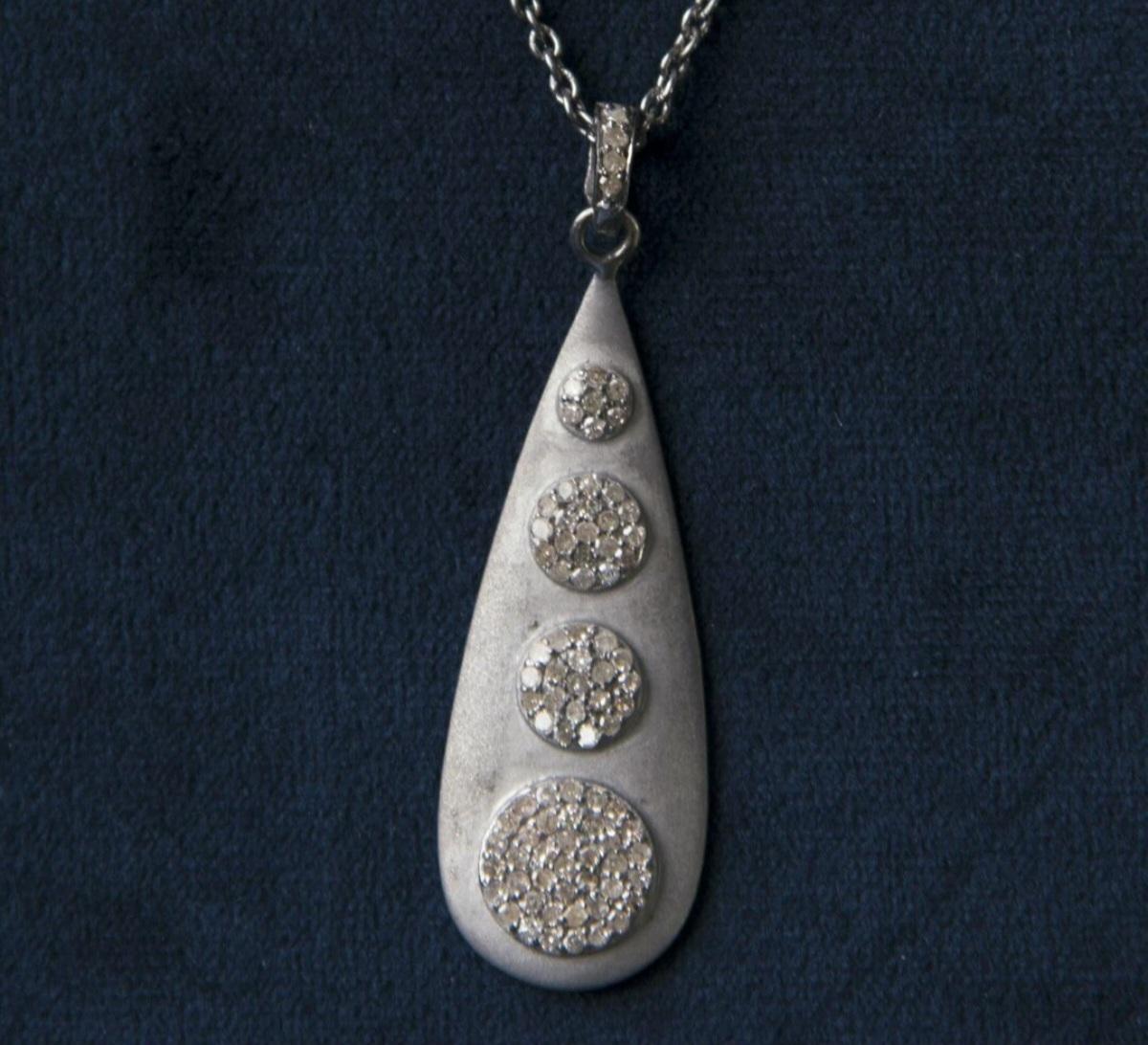 Women's or Men's Pave Diamond Drop Pendant 925 Sterling Silver Drop Necklace Birthday Girl Gift. For Sale