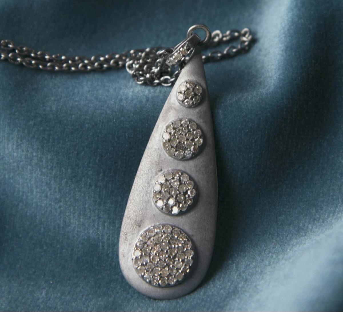 Pave Diamond Drop Pendant 925 Sterling Silver Drop Necklace Birthday Girl Gift. For Sale 3