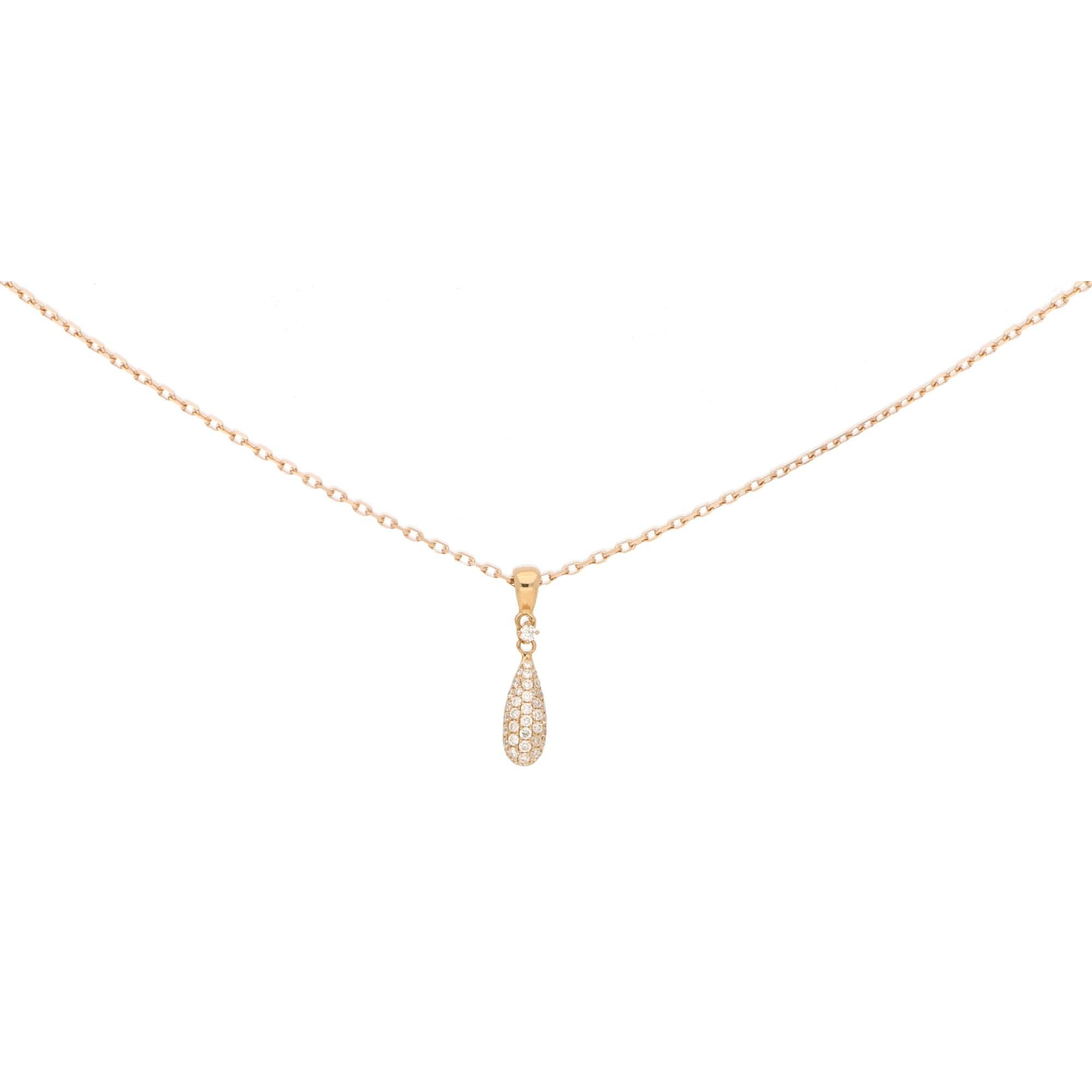 Pave Diamond Drop Shape Pendant Necklace in 18 Carat Rose Gold 0.40 Carat In New Condition For Sale In London, GB