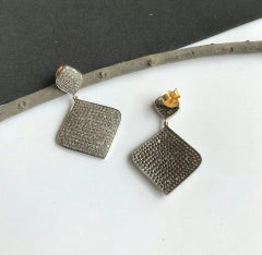 Pave Diamond Earring in 14k Gold & 925 Silver Modern
