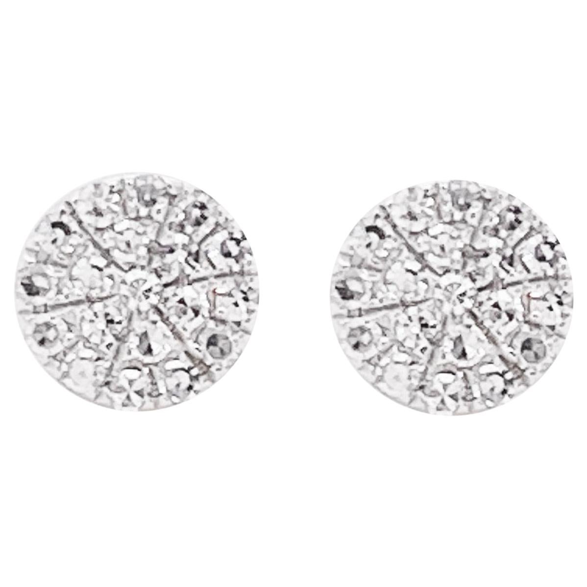 Pave Diamond Earrings, 14 Karat White Gold Round Pave Studs, Diamond Studs