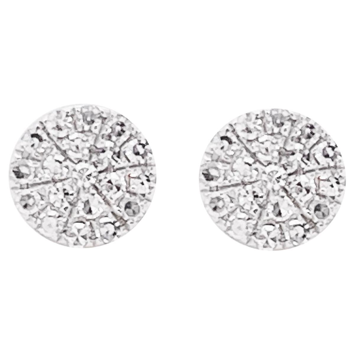 Pave Diamond Earrings, 14 Karat White Gold Round Pave Studs, Diamond Studs