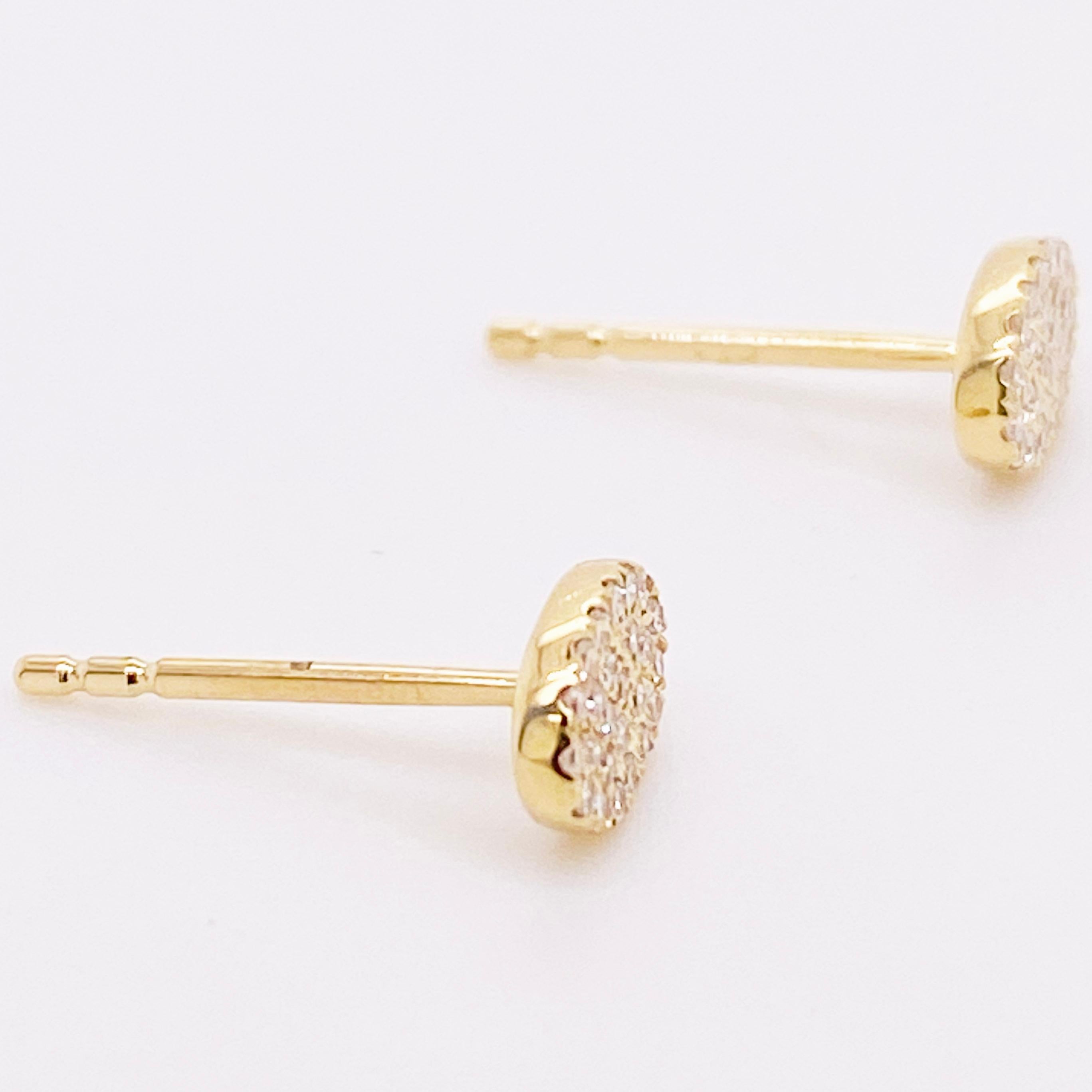 Round Cut Pave Diamond Earrings, Yellow Gold Oval Pave Studs, Diamond Studs For Sale