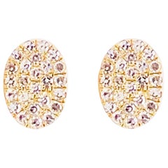 Pave Diamond Earrings, Yellow Gold Oval Pave Studs, Diamond Studs