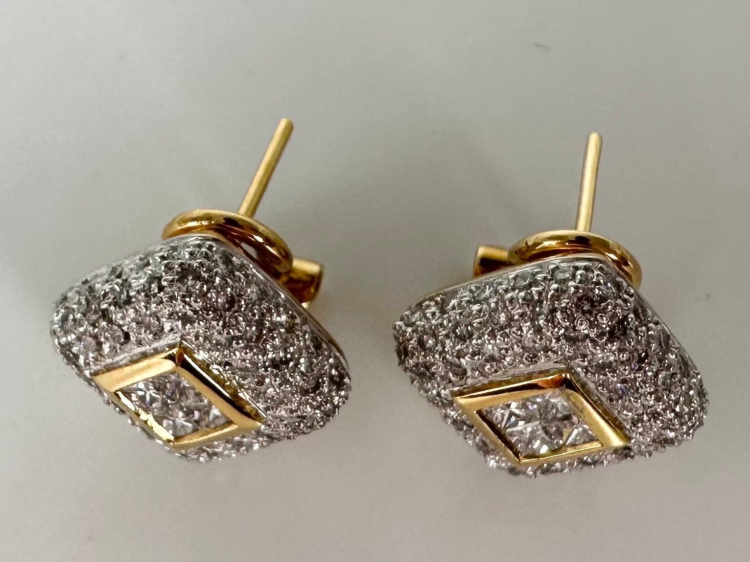 Pave diamond earrings 18KT white gold large omega diamond earrings In New Condition For Sale In Jupiter, FL