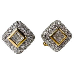 Pave diamond earrings 18KT white gold large omega diamond earrings