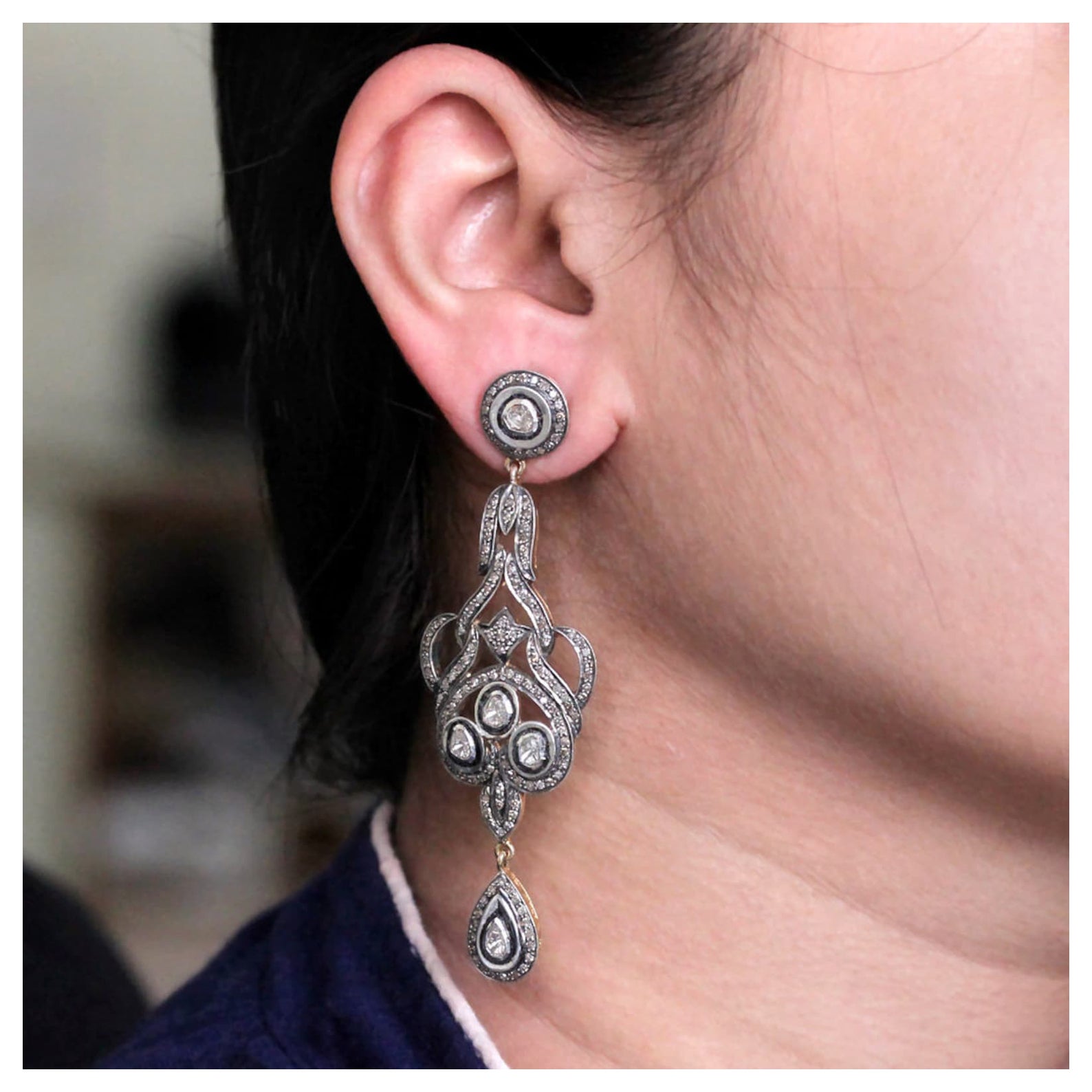 Pendientes de diamantes con pavé Plata de ley 925 Oro macizo de 14 quilates Bonito regalo para ella