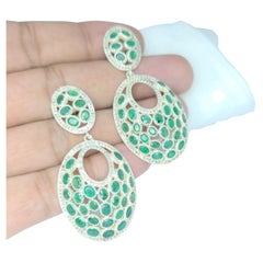 Pave Diamond Emerald Earring oval shape 14k gold and  925 gSterling Silver F