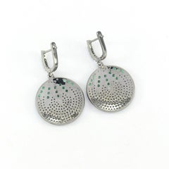 Pave Diamond Emerald Earring Round Disc Earring 925 Sterling Silver Fine Jewelry