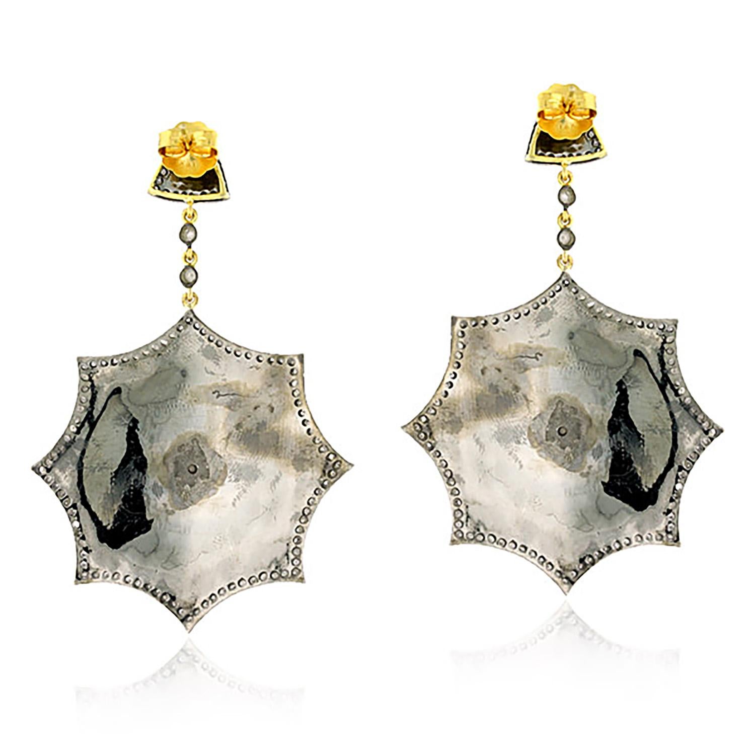 Art Deco Pave Diamond Enamel Dangle Earrings In 18k Gold & Silver For Sale