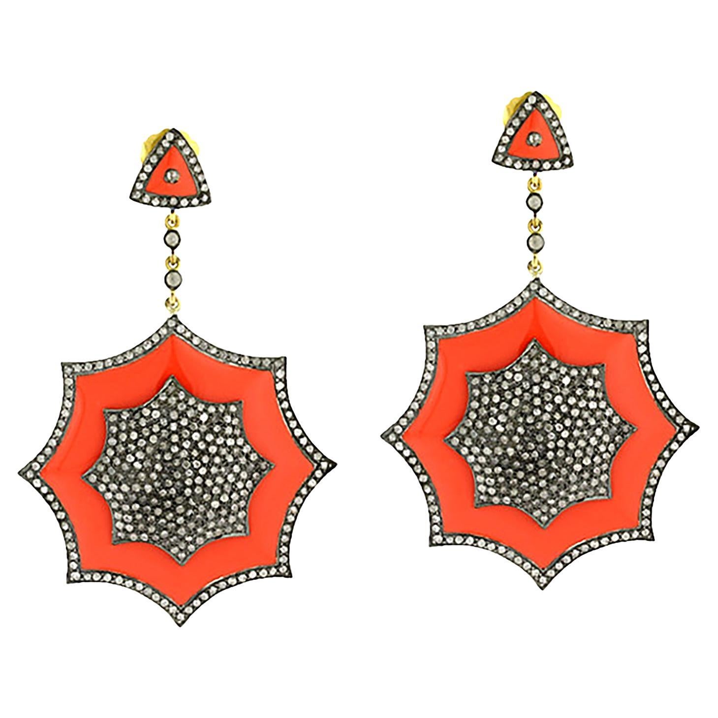Pave Diamond Enamel Dangle Earrings In 18k Gold
Silver