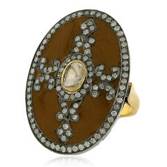 Bague en or et argent 18k avec diamant pavé et émail