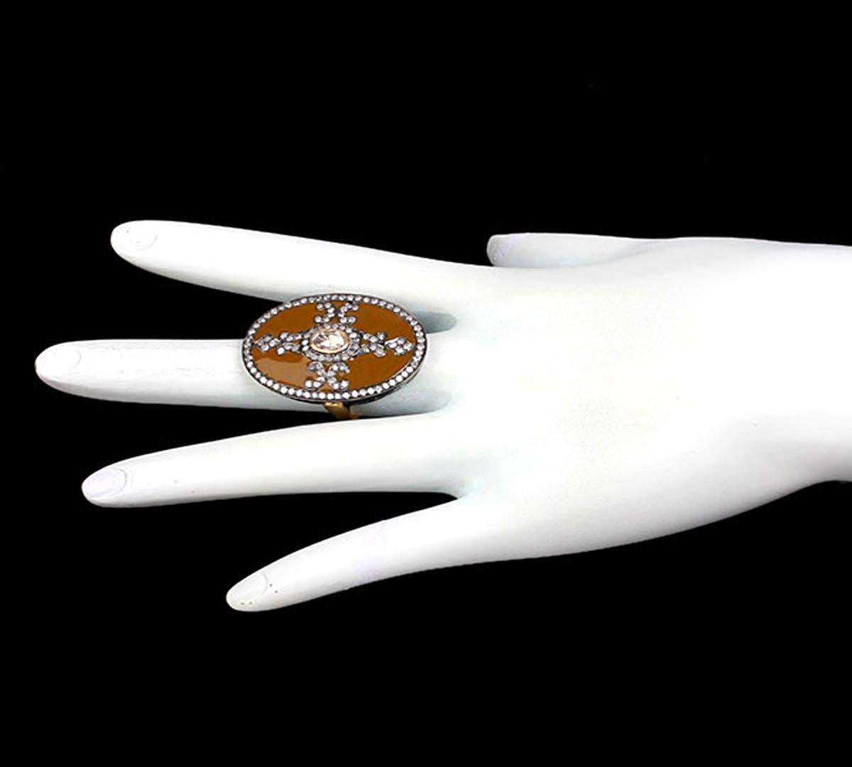 Pave Diamond Enamel Ring Made In 18k Gold & Silver In New Condition For Sale In New York, NY